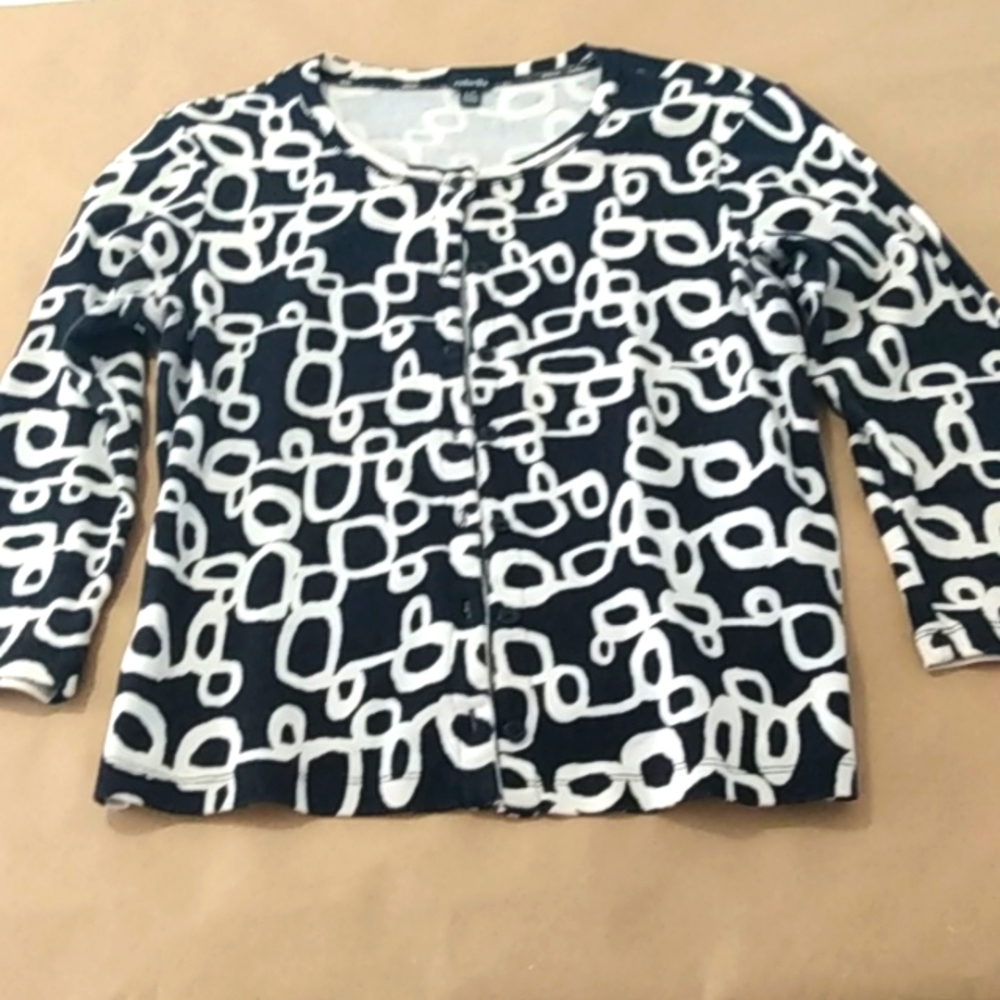 Women's Rafaella front button up cardigan long sleeve sz/lg. Geometric print